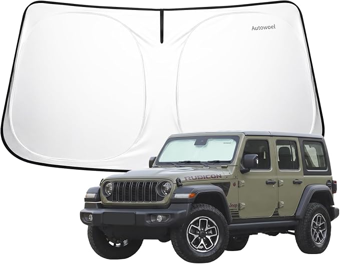Cooling Windshield Sun Shade for Ford Bronco 2021-2026, 240T Beige, UPF 50+ | Heat-Insulating Fabric, 99% UV Protection and Heat Insulation, Foldable, Storage Bag Included, for Cars SUVs and Trucks by AUTOWOEL