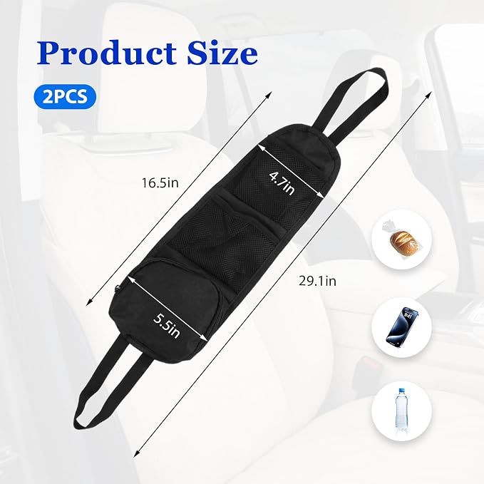2 PCS Car Seat Side Organizer, Multifunctional Auto Seat Side Storage Hanging Bag with Mesh Net Pockets, Multi-Pocket Vehicle Mesh Organizer for Mobile Phone Wallet Glasses - Image 2