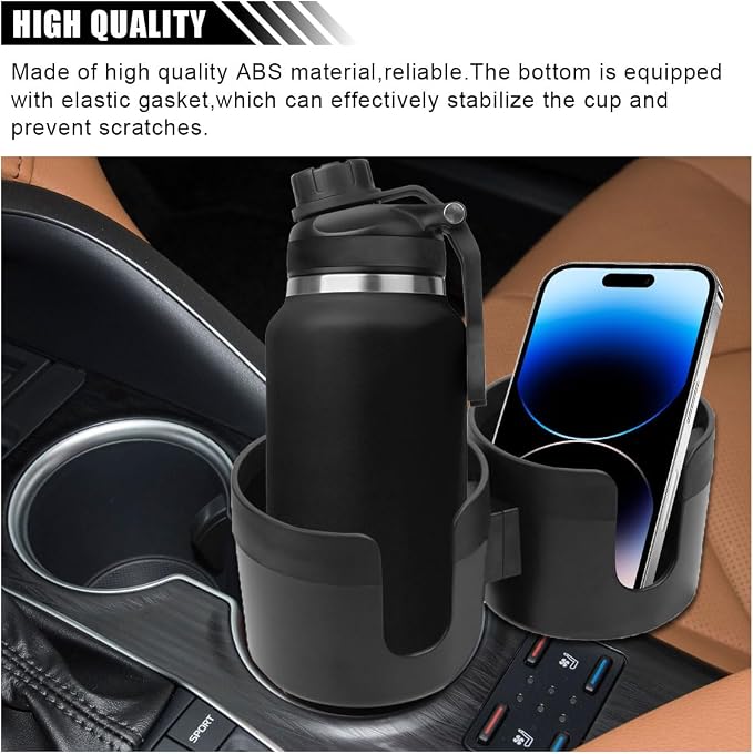 Car Double Cup Holder Extender, 2-in-1 Car Cup Holder Adapter with Adjustable Base, Universal Multifunctional Cup Holder Organizer for Beverage, Snack, Cup, Bottle Storage (Black) - Image 3