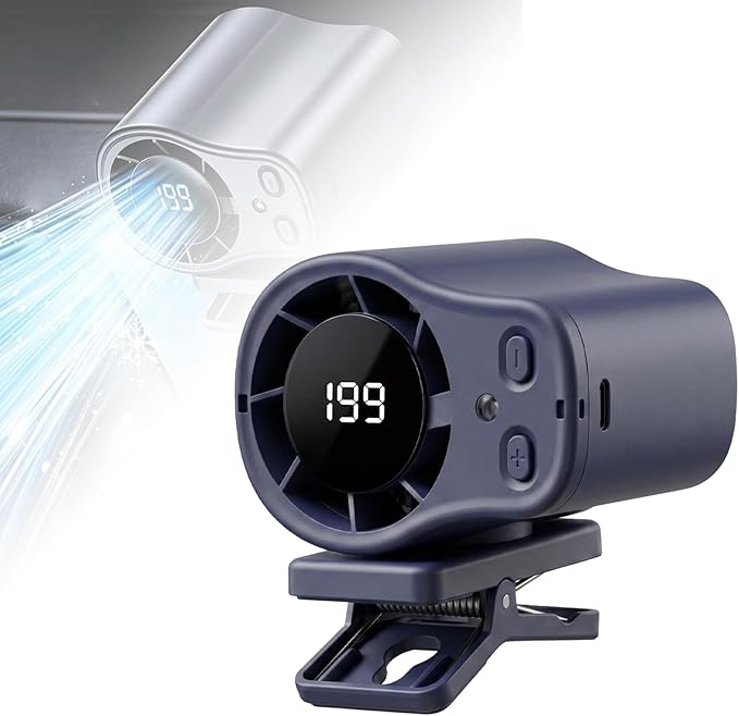 Car Clip on Air Conditioner Fan with LED Display, 199 Speeds & Semi-Cooling Technology, Hands-Free Clip on Air Conditioner Fan for Car, Mini Cooling System for Auto Vehicle, 360° Rotation by Unknown