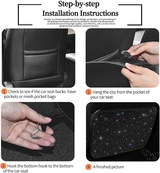 Sparkling Diamond Car Kick Mats Back Seat Protector |Cute Kick Mats Protect from Dirt Mud | Seat Back Protector with Bling Crystal Rhinestone Car Interior Decor Accessories Black 2Pcs - Image 6
