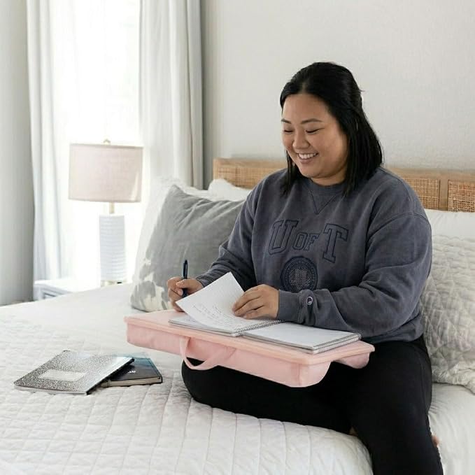 LAPGEAR The Original Lap Desk – Rose Quartz, Fits 17" Laptops | Microbead Cushion, Device Ledge, Built-In Pencil Tray, Carry Handle - Image 6