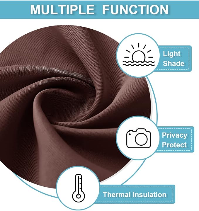 RYB HOME Cafe Blackout Curtains 24 inch Length for RV Camper Kitchen Window | Temperature Regulating,Light UV Blocking,Privacy Protection,Short Small Half Window Tiers,W42 x L24,Chocolate Brown,2 Panels - Image 5