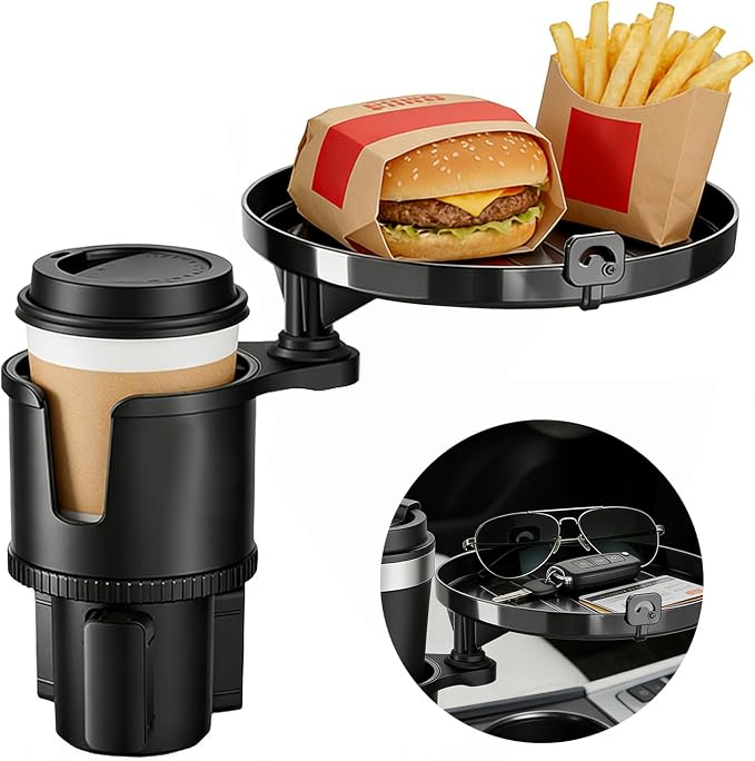SAMPUSS 2-in-1 Car Cup Holder Tray Car Food Tray Car Table Car Seat Tray | 2-in-1 function foldable and detachable function 360°rotation road trip essentials car accessories interior by SAMPUSS-ShareHappiness