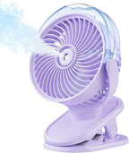 SWEETFULL Portable Misting Clip On Fan, USB-C Rechargeable Mini Personal Cooling Fan with 4 Speeds, 360° Rotatable, Quiet Cooling for Outdoor, Camping, Golf Cart, Travel, Stroller & Desk (Purple) by SWEETFULL