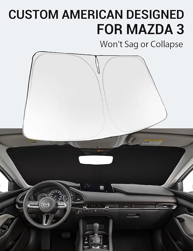 Proadsy Custom Fit 2019-2026 Mazda 3 Windshield Sun Shade, Blocks Heat | 240T Heat Shield, Drops Temp 54°F, Blocks 99% UV, Prevents Dashboard Cracking, Summer Parking & Beach Trips, Easy Twist-Fold - Image 2