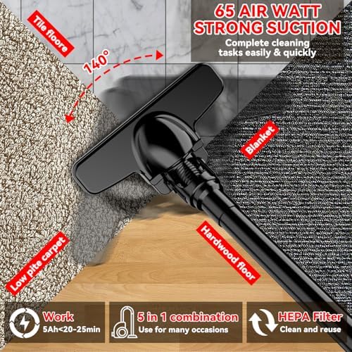 KXX Cordless Vacuum for Milwaukee M18 Battery, 5 in 1 Handheld Electric Vacuum Cleaner with 500W Powerful Motor, 46 CFM Portable Hand Vacuum with Filtration HEPA for Floor, Carpet, Car (Tool Only) - Image 4