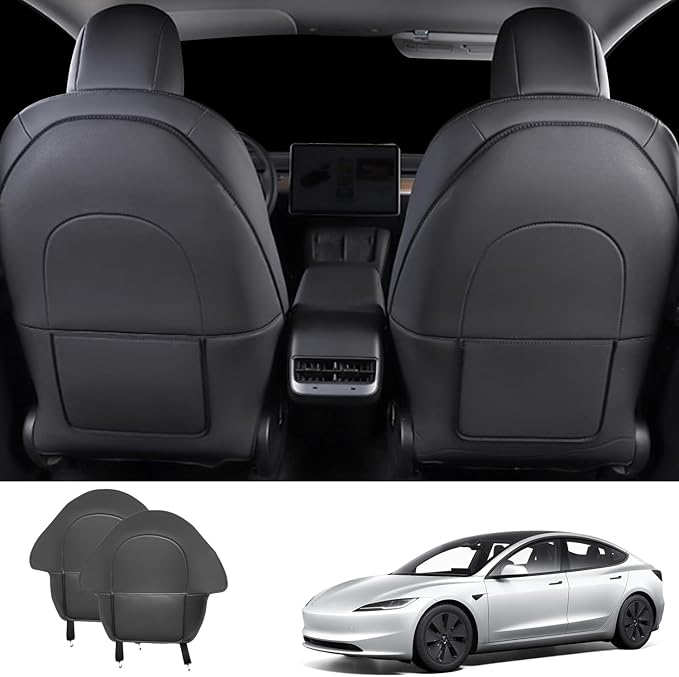 TOPABYTE Seat Back Kick Protector for Tesla Model Y Model 3 Model S Model X | Scratchproof Leather Backseat Mats for Kids & Pets Wear-Resistant Back Seat Cover with Extra Organizer Pocket 2 PCS - Black - Image 8