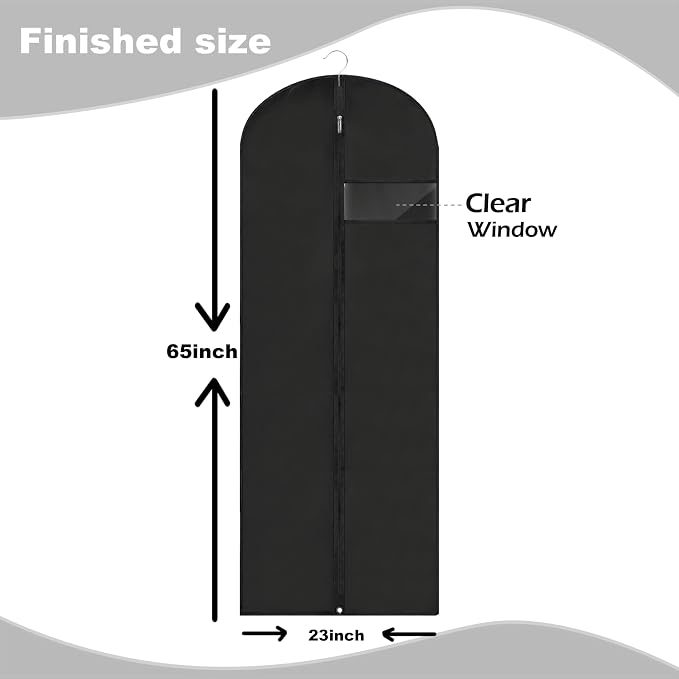 Dress Bags for Gowns Long, 65'' Garment Bags for Hanging Clothes, Suit Bag Cover for Storage and Travel, 2 Pack (Black) - Image 2