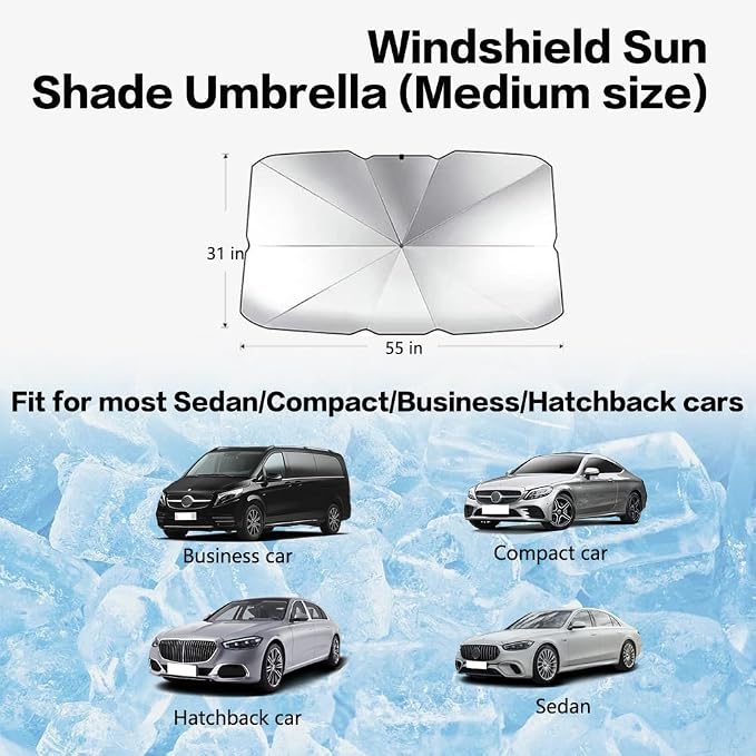 ZDLYH Car Windshield Sun Shade Umbrella,Nano Ice Crystal Cooling, UV Ray Reflector,Protect Interior & Keep Cool,Convenient Storage,Fit for Most Sedan/Business/Compact/Hatchbak car(Medium (55 * 32in) - Image 9