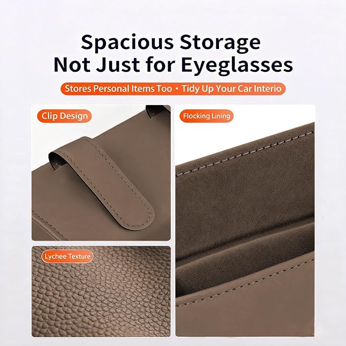 Magnetic Car Sunglasses Holder - Beige Nappa Visor Glasses Case | One-Handed Eyeglass Clip for Large Frames heat-resistant storage for aviators & cards,damage-free,vanity mirror friendly - Image 5