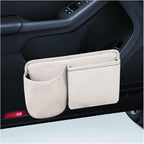 Car Side Door Organizer, Leather Auto Back Seat Storage Pouch with Cup Holder, Car Console Side Trash Can, Universal Vehicle Interior Organizer Pocket for Phone, Coin, Sunglasses (White) by Unknown