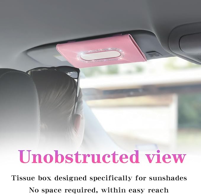Bling Car Visor Tissue Holder, Diamond Mask Holder for Car Visor, PU Leather Tissue Box Holder,Wipes Case for Car Visor, Sun Visor Napkin Holder(Pink) - Image 5