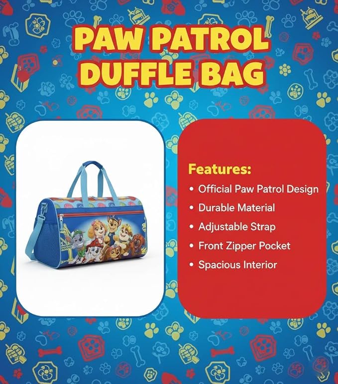 PAW Patrol Kids Duffle Bag 16.5" – Travel & Sports Bag with Zipper Pocket, Mesh Side Pockets & Shoulder Strap - Image 7