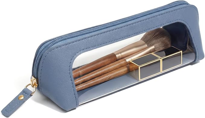 Clear Pencil Case for Kids,Cute Makeup Bag for Women(Slim, Blue) | Waterproof PVC Leather Cosmetic Pouch Zipper,Mini Travel Toiletry Bag for Women,Makeup Brushes Bag Storage and Orgainzer by LETGO