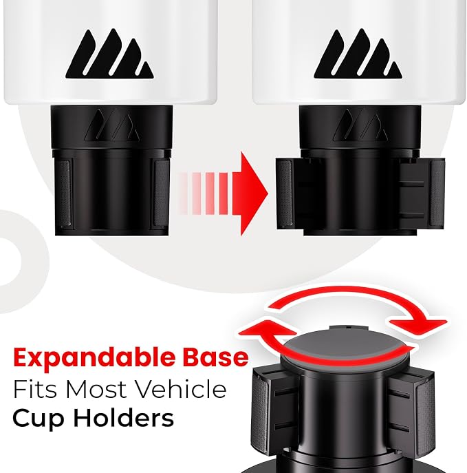 Integral Ultimate Car Cup Holder Expander with Adjustable Base - White | Fits Yeti 14/24/36/46oz, Hydro Flask 32/40oz, Ramblers, mugs & 3.4-4.0in bottles, rubber-tab adjustable base - Image 4