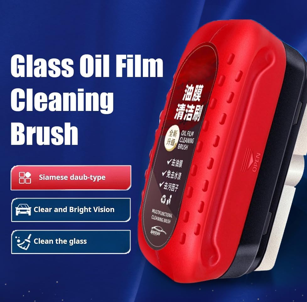 3PCS Automotive Oil Film Cleaning Brush,Car Clear Vision Glass Cleaner for Car Windows,Car Windshield Cleaner for Cleaning Brush and Improving Windshield Clarity & Visibility,Red - Image 2