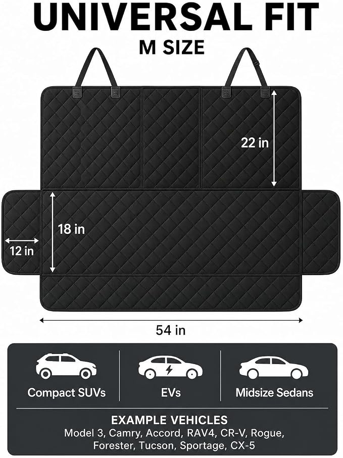 Dog Car Seat Protector, Back Seat Cover for Dogs, SUV & Car Seat Covers 54" | Fits compact SUVs, sedans; protects rear bench and car interior from pet hair, kid spills - Image 2