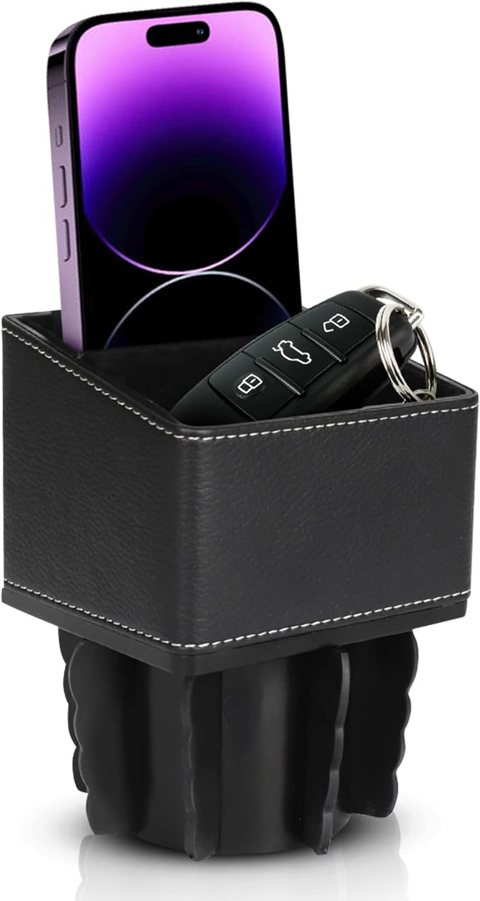 Superior Essentials Car Phone Holder & Key Storage Expander for Cupholder - Universal Size Phone Mount for Car - Elegant Design with Easy Installation - Effortless Charging Cell Phone Holder for Car by SUPERIORESSENTIALS