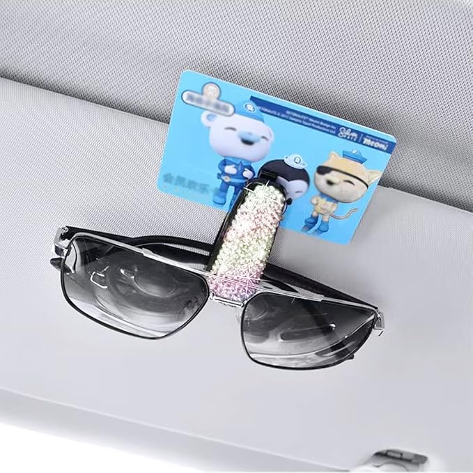2PCS Bling Rhinestone Car Sun Visor Glasses Holders W/Anti-Scratch Sponge | Car Decoration for Women Girls,Ticket Card Clip Visor Organizer,Universal Rhinestone Auto Accessories - Image 7