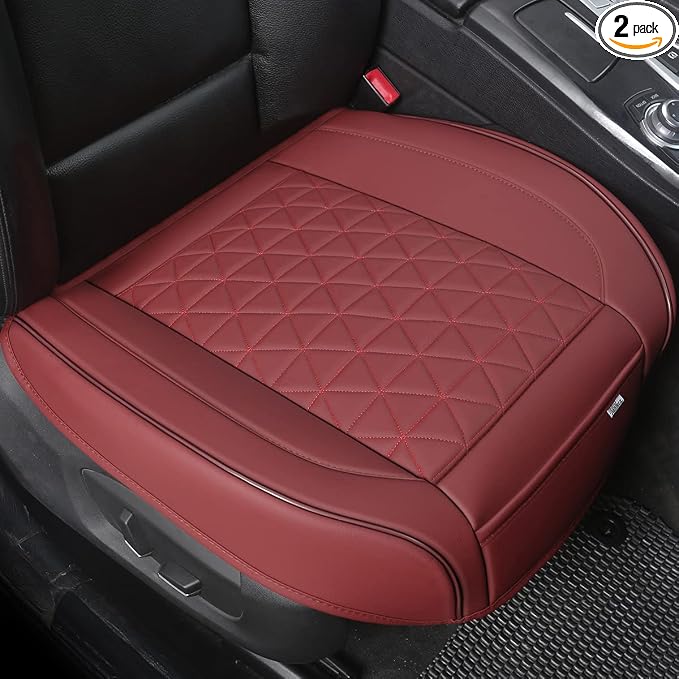 Black Panther 1 Pair Luxury Faux Leather Car Seat Covers Front Bottom Seat Cushion Covers, Anti-Slip and Wrap Around The Bottom, Fit 95% of Vehicles - Burgundy by Black+Panther