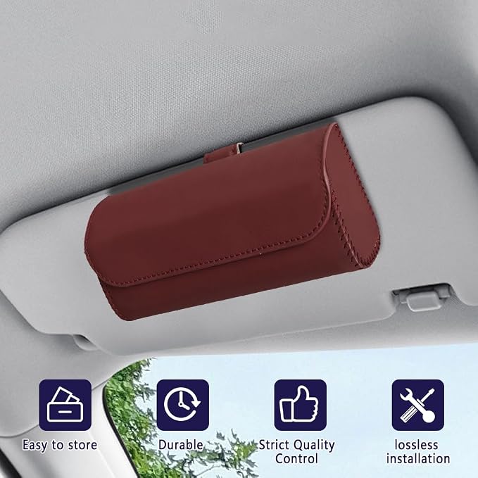 Sunglasses Holder for Car Sun Visor, Sunglass Organizer for Car, Magnetic Leather Eyeglasses Protective Storage Case, Waterproof Glasses Organizer Visor Accessories for Vehicles (Wine Red) - Image 7