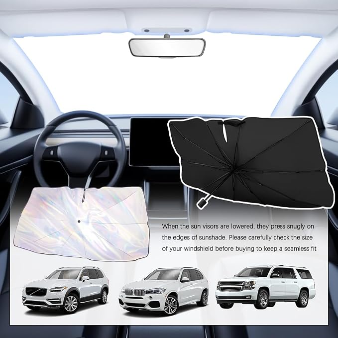 Car Windshield Sun Shade Umbrella,2026 Upgraded Foldable Car Sun Shade Umbrella for Windshield Blocks Sunlight & Heat,Portable Suns Shades for Cars Windshields 55.1 * 31.5 Inch - Image 7