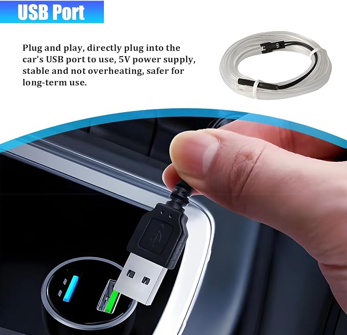 Car LED Strip Lights, 9.84FT 5V Waterproof Flexible Vehicle Ambient Lighting Kits with USB Port, Automotive Lamp Strips Decorations, Universal for SUV Automobile Truck (Ice Blue) - Image 4