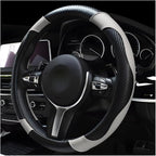 DXNQ Car Steering Wheel Cover, 15 Inch Carbon Fiber Leather Stitching Color Steering Wheel Protector, Anti-Slip Elastic Breathable Steering Wheel Cover Stylish Decor for Most Cars (Black & White) by DXNQ