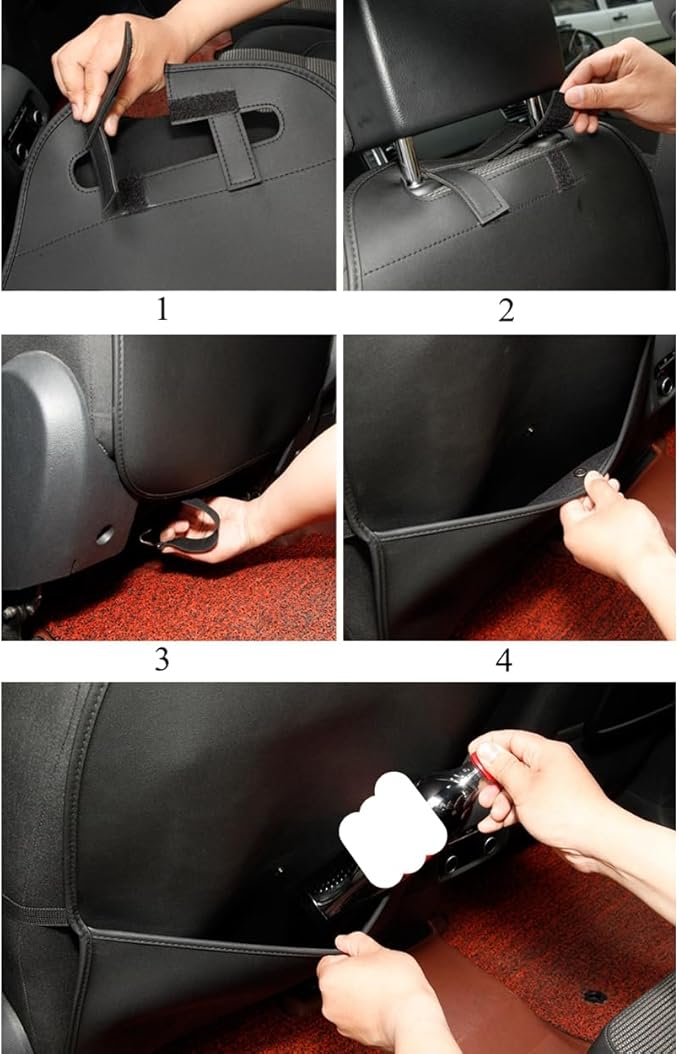 HCMAX 2 Pack Kick Mat Car Seat Back Protector Waterproof Easy to Clean Multifunctional Organizer Storage Bag Travel Accessory PU Leather Black - Image 6