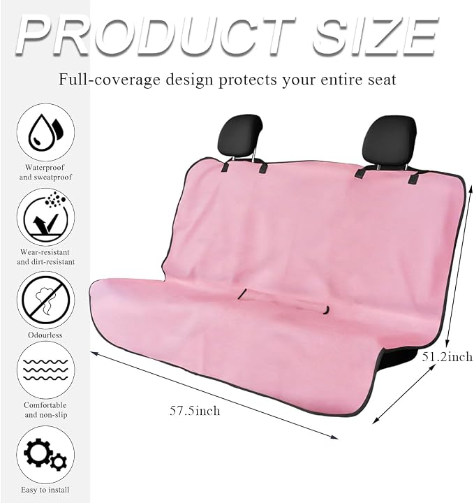 DXNQ Car Towel Seat Cover, Waterproof Sweating Non-Slip Premium Soft Towel Carseat Protector, Universal Machine Washable Car Truck SUV Front Seat Cover for Gym Workout Beach Hiking (Pink, Rear) - Image 2