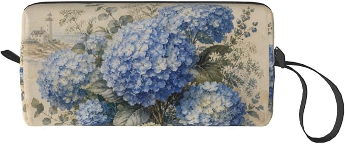 Blue Hydrangea Bloom Makeup Bag for Women | Small Travel Cosmetic Pouch with Zipper, Compact Makeup Organizer Bag for Purse, Toiletries, Skincare & Daily Essentials - Image 8