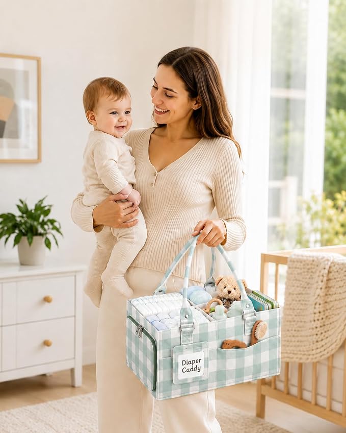 ABOOFAN Baby Diaper Caddy Organizer with Removable Dividers and Handle | Felt Nursery Storage Bin, Holds Diapers, Wipes and Newborn Essentials, Portable for Changing Table, Car & Bedside - Image 6