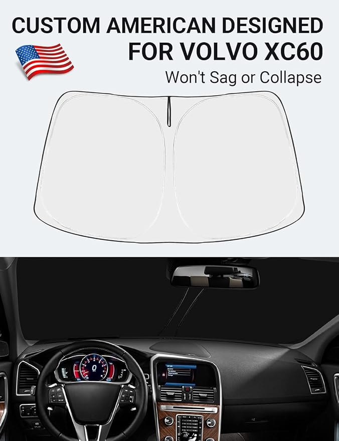 Proadsy Custom Fit 2010-2017 Volvo XC60 Windshield Sun Shade, Blocks Heat | 240T Heat Shield, Drops Temp 54°F, Blocks 99% UV, Prevents Dashboard Cracking, Summer Parking & Beach Trips, Easy Twist-Fold - Image 2