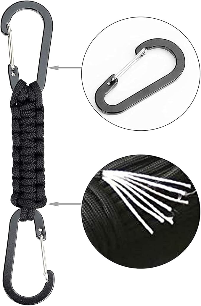BRAVESHINE Paracord Keychain Carabiner Clip | D Ring Hanger Lanyard Hook | 7.3inch Long | for Stroller, Water Bottle, Key, Backpacks, Men, Women, Luggage, Car Seat Headrest, Fence, Bag Charms - Image 5