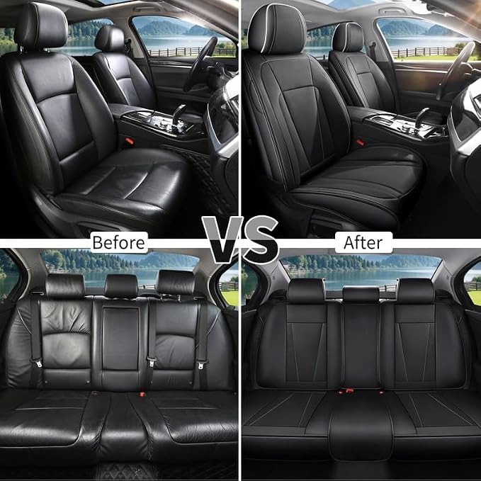 Car Seat Covers Full Set Custom Fit for Honda Civic 2000-2026 , Black&White | Premium Faux Leather, Waterproof, Anti-Slip, Airbag Compatible, Breathable, Car Seat Protectors, 2 Rows 5 Seats - Image 5