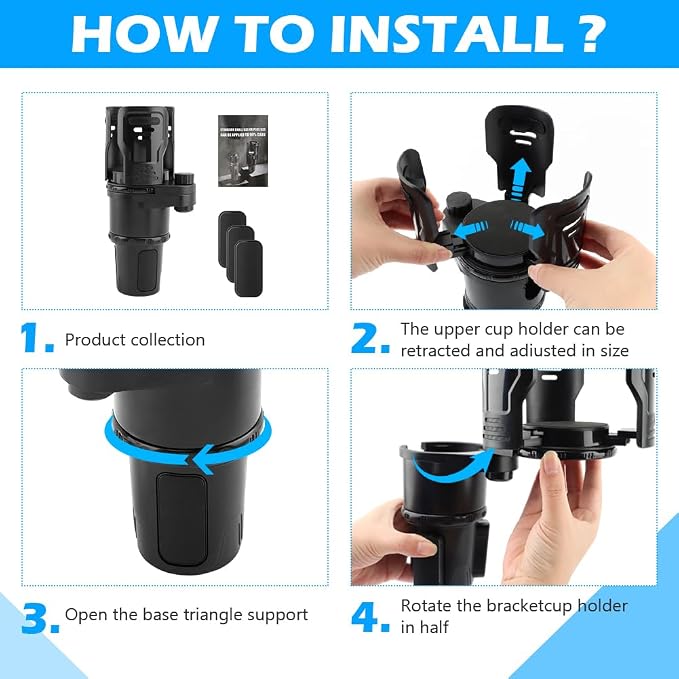 2 in 1 Car Cup Holder Expander, Multifunctional Expandable Car Cup with 360° Rotating Cup Holder Adapter Extender for Car with Adjustable Base Cup Holder Organizer for Large Water Cups and Drinks - Image 6