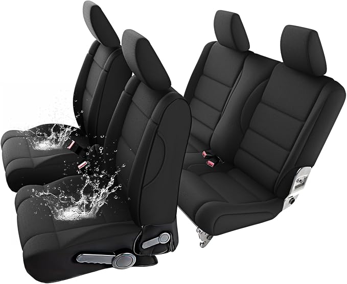 GIANT PANDA Neoprene Seat Covers for Jeep Wrangler JK 2-Door (2007-2010), Neoprene UV&Waterproof, Foam Padded Wrangler Seat Covers 2-Door Full Set(Black) by GIANTPANDA
