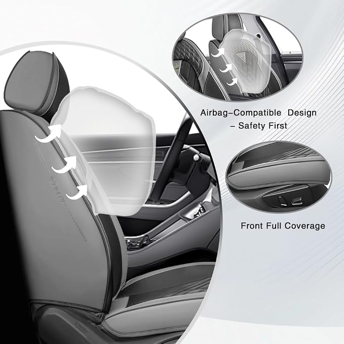 Fit for Toyota Highlander Seat Covers 2001-2026,Premium Leather, 360° Full Protection, Thick Padding & Memory Foam, Waterproof & Stain-Resistant Car Seat Cover Front Set (2 Seat,Gray&Black) - Image 2