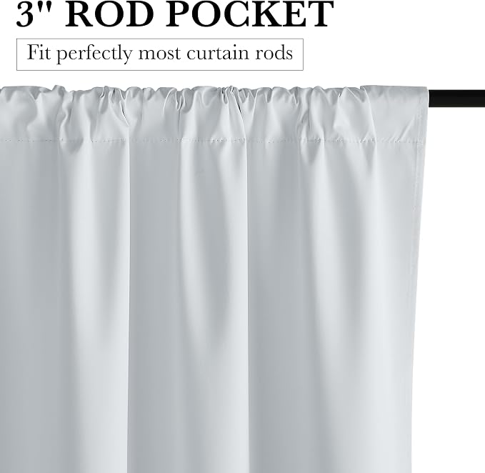 RYB HOME Short White 100% Blackout Curtains for Small Window | Thermal Insulated, Heat & UV Blocking, Total Room Darkening, Privacy, Drapes for Dining Room Theater, W62 x L63, 2 Panels - Image 2