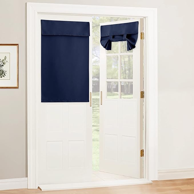 RYB HOME Blackout Door Curtain Kitchen Window Curtains, W34 x L40, Grey | Self Adhesive, Privacy, Thermal Insulated, For Patio Kitchen Front Entry Front Back Door Glass Window, Renter Friendly by RYBHOME