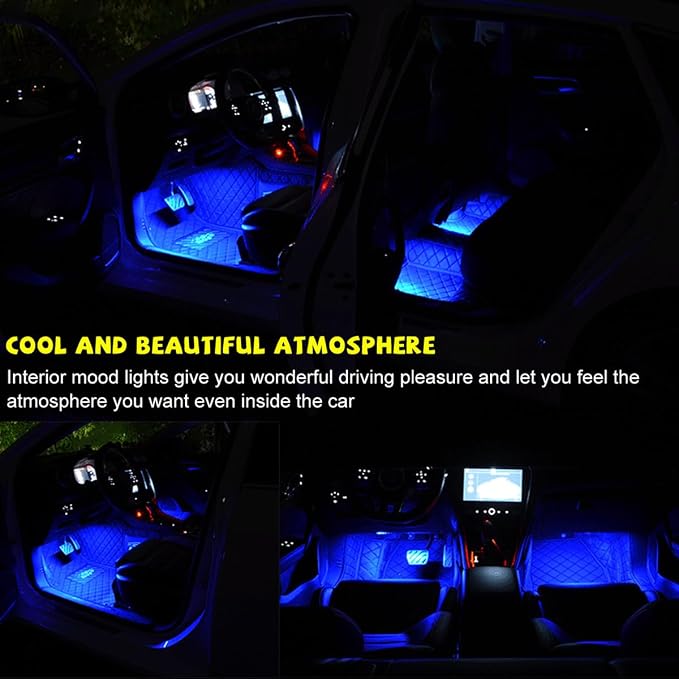 Car LED Strip Light, 48 LEDs RGB Neon Interior Atmosphere Lights, 12V Under Dash Ambient Night Light, USB Port Auto Interior Decorative Lamp, Universal Car Accessories (Blue) - Image 4