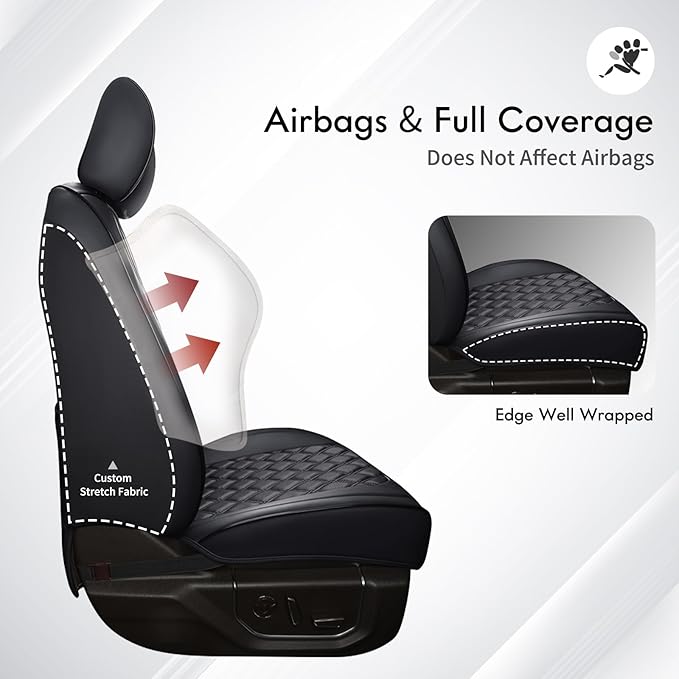 Huidasource Ford Seat Covers, Leather Pickup Seat Cushion Cover Fit for 2015-2026 Ford F150 SuperCrew & 2017-2026 F250 F350 F450 Super Duty Crew Cab XL XLT Lariat King Ranch Platinum(Full Set/Black) - Image 4
