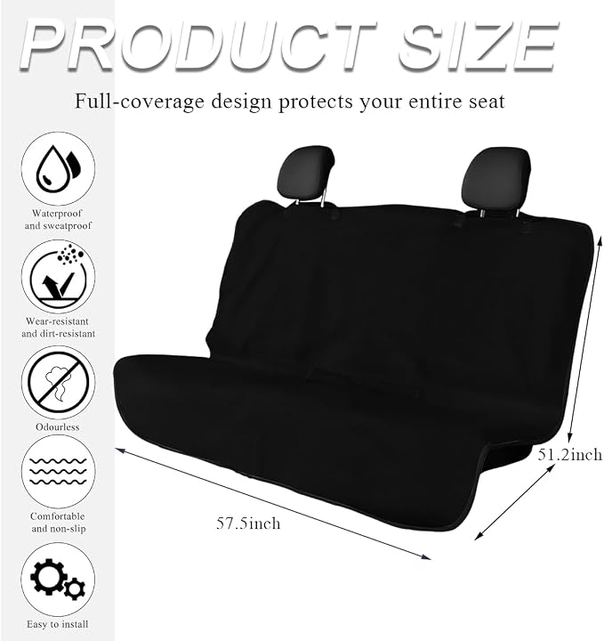 DXNQ Car Towel Seat Cover, Waterproof Sweating Non-Slip Premium Soft Towel Carseat Protector, Universal Machine Washable Car Truck SUV Front Seat Cover for Gym Workout Beach Hiking (Black, Rear) - Image 2