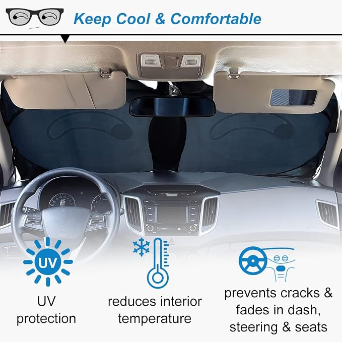 Car Windshield Sunshade, KANCOKIT Cartoon Pattern Auto Sun Shade for Front Window Sun Visor Protector UV Ray Reflector Shield to Keep Vehicle Cool Protect Kids Baby & Pets (59 x 33.5 Inch) - Image 5