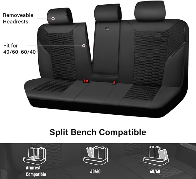 CAR PASS 3D Foam Mesh Leather Back Bench Car Seat Covers,Breathable Rear Seat Cover Universal Fit for Most Cars Sedans SUVs Vans Small Trucks 95% Automotive Backseat, Black - Image 3