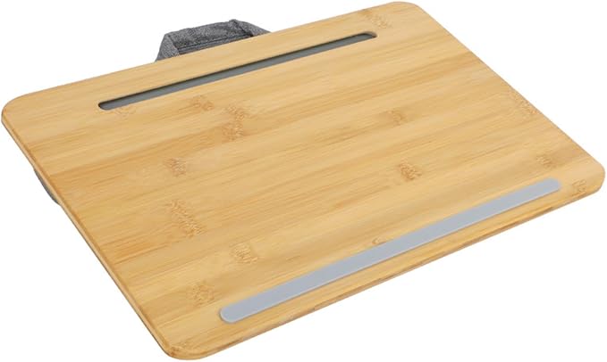 Bamboo Lap Desk for Laptop with Cushion Tablet Phone Holder Handle | Laptop Stand with Anti-Slip Strip Fits up to 14 inch Portable Computer Lap Desk for Couch, Bed & Car by LifegetsbetterwithSANJIMO