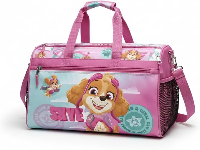 Paw Patrol Girls’ Duffle Bag – Skye Travel Gym Bag with Adjustable Shoulder Strap, Mesh Side Pockets & Zipper Pocket by FASTFORWARD