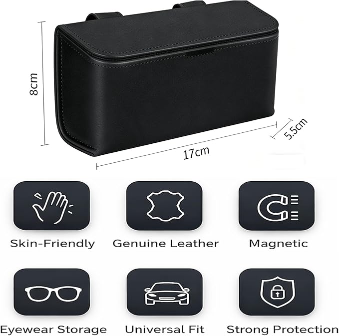 Universal Car Sunglasses Holder for Sun Visor, Premium Magnetic Leather Eyeglass Hanger Clip & Visor Organizer, Large Capacity Car Interior Accessories Fit for Women Men Orange - Image 2