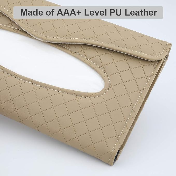 Car Tissue Holder, Sun Visor Tissue Holder, Car Visor Napkin Holder, PU Leather Backseat Tissue Case for Car/Truck (Beige) - Image 4